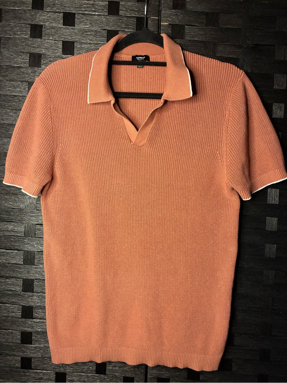 Express Men’s Short-Sleeve Polo in Burnt Orange with White Trim